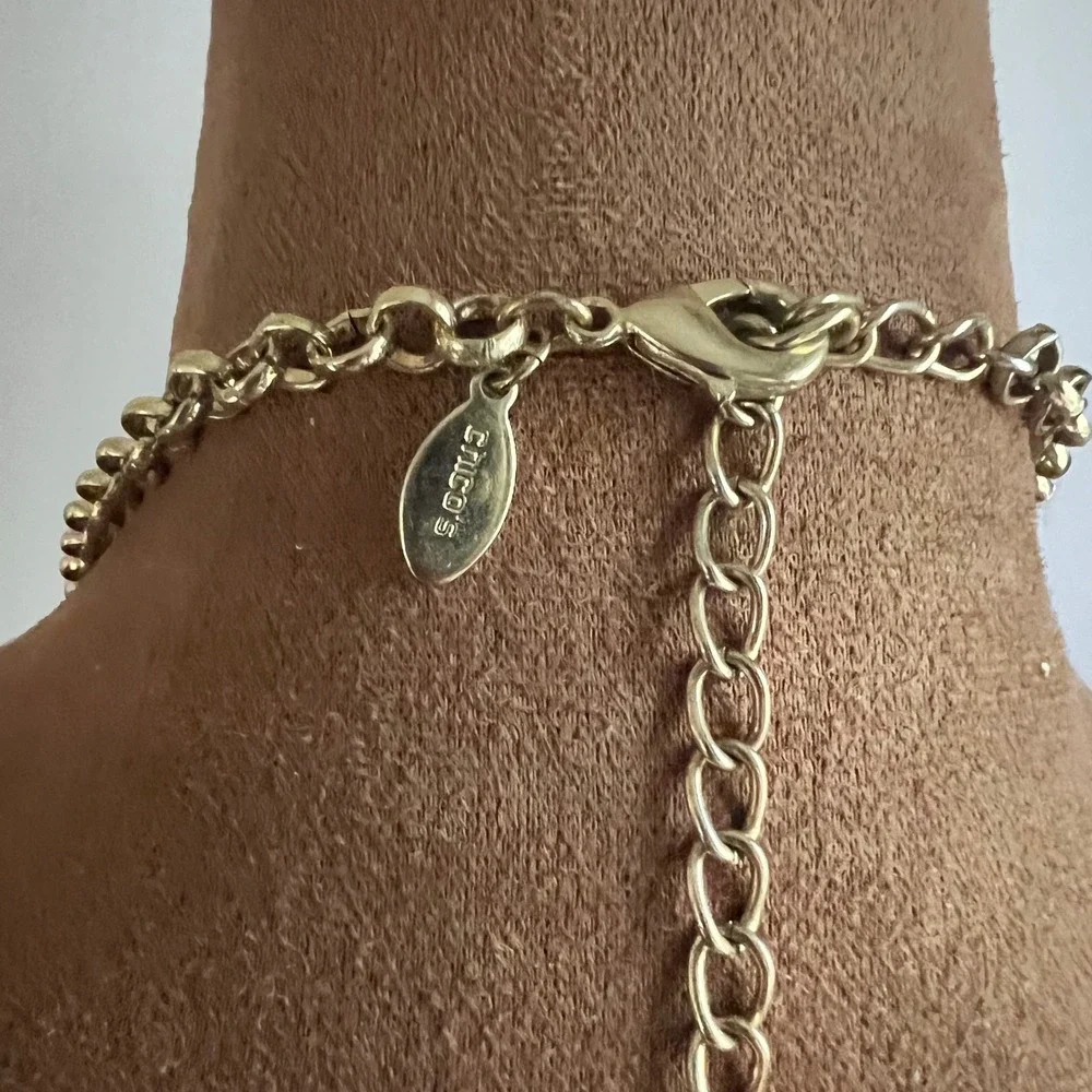 Chico's Long Gold Tone Wood and Black‎ Bead Station Necklace 45